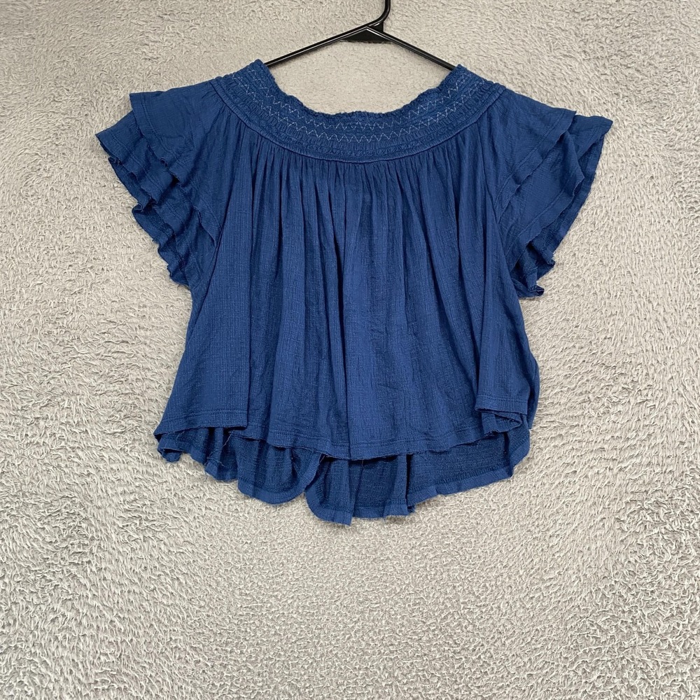 Free People Smocked Flutter Top‎ Womens Small Boho Ruffle Off Shoulder Summer